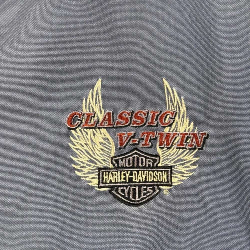 Harley Davidson Classic V-Twin Canvas Bomber Jacket Blue Gray Mens Large Vintage